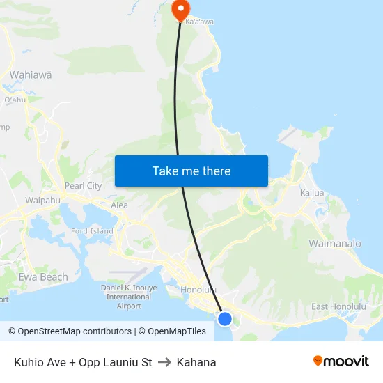 Kuhio Ave + Opp Launiu St to Kahana map