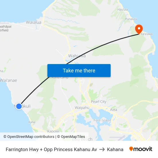 Farrington Hwy + Opp Princess Kahanu Av to Kahana map