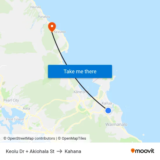 Keolu Dr + Akiohala St to Kahana map