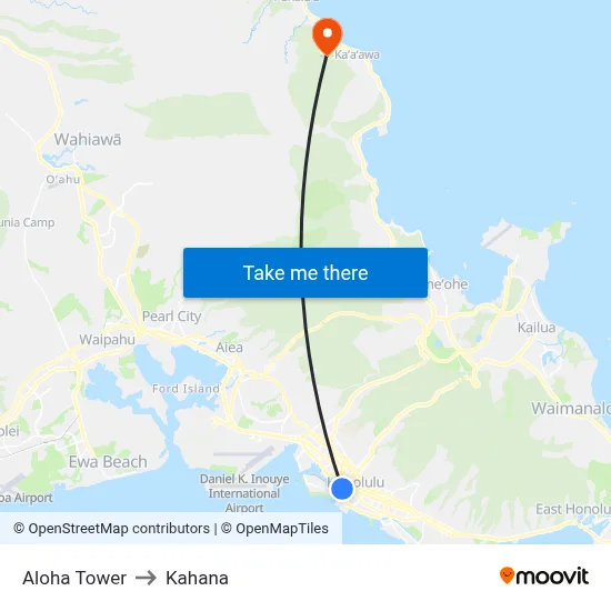 Aloha Tower to Kahana map