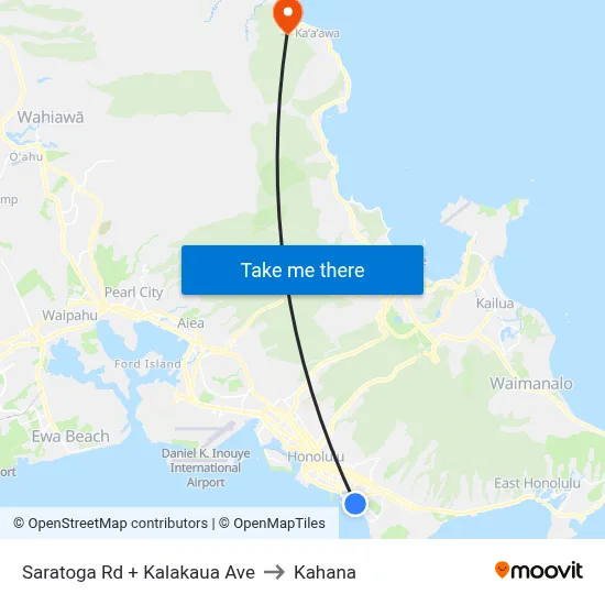 Saratoga Rd + Kalakaua Ave to Kahana map