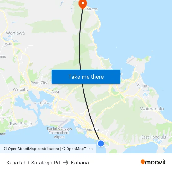 Kalia Rd + Saratoga Rd to Kahana map