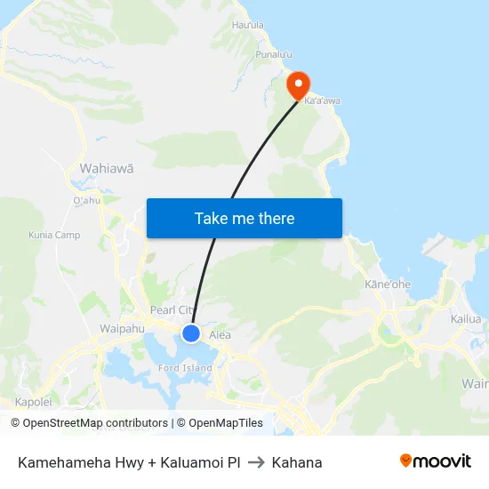 Kamehameha Hwy + Kaluamoi Pl to Kahana map