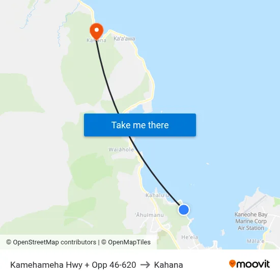 Kamehameha Hwy + Opp 46-620 to Kahana map