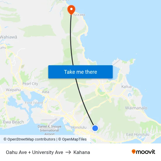 Oahu Ave + University Ave to Kahana map