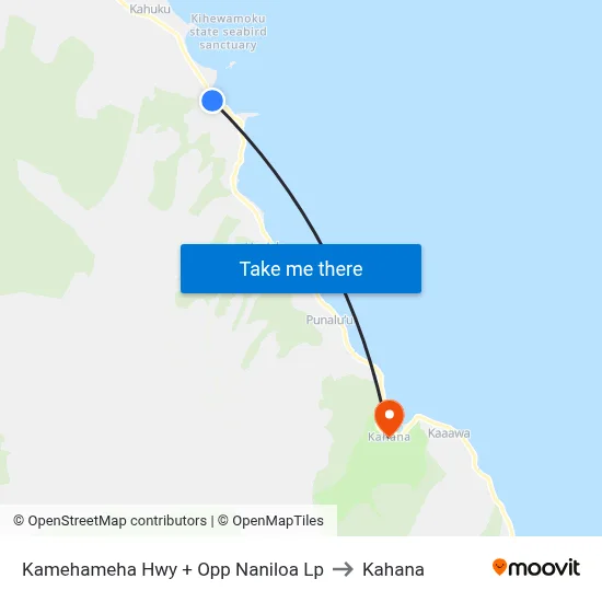 Kamehameha Hwy + Opp Naniloa Lp to Kahana map