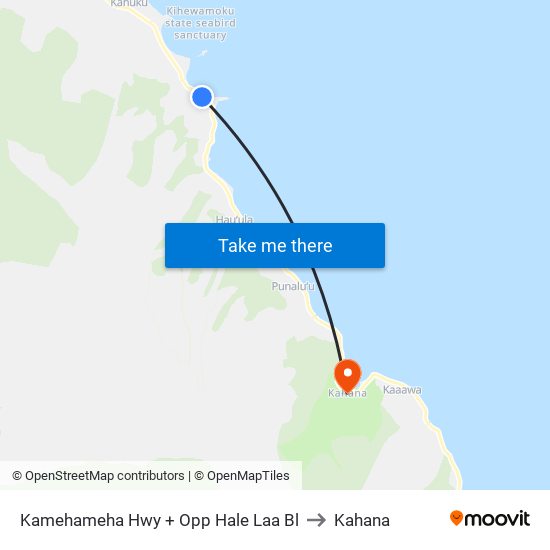 Kamehameha Hwy + Opp Hale Laa Bl to Kahana map