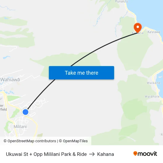 Ukuwai St + Opp Mililani Park & Ride to Kahana map