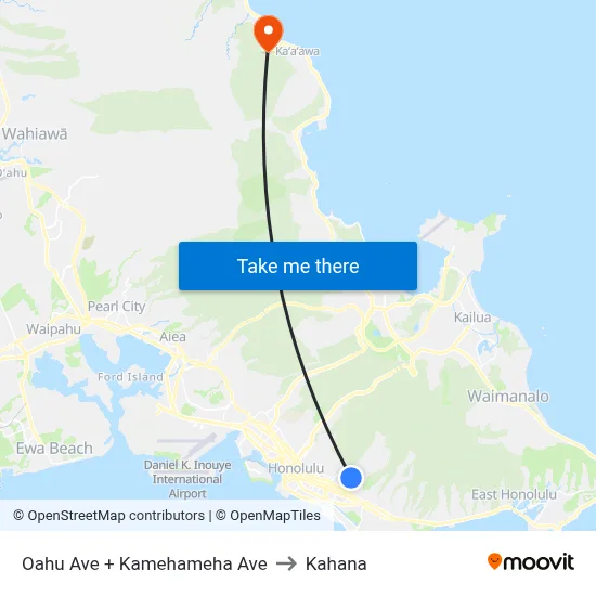 Oahu Ave + Kamehameha Ave to Kahana map