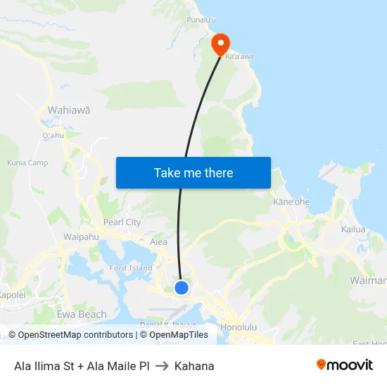 Ala Ilima St + Ala Maile Pl to Kahana map