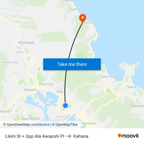Likini St + Opp Ala Awapuhi Pl to Kahana map
