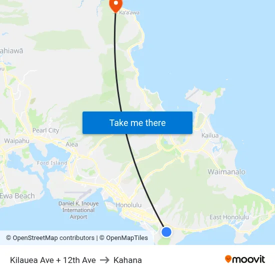 Kilauea Ave + 12th Ave to Kahana map