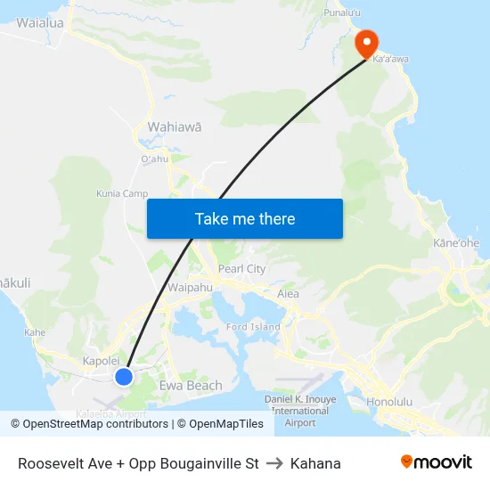 Roosevelt Ave + Opp Bougainville St to Kahana map