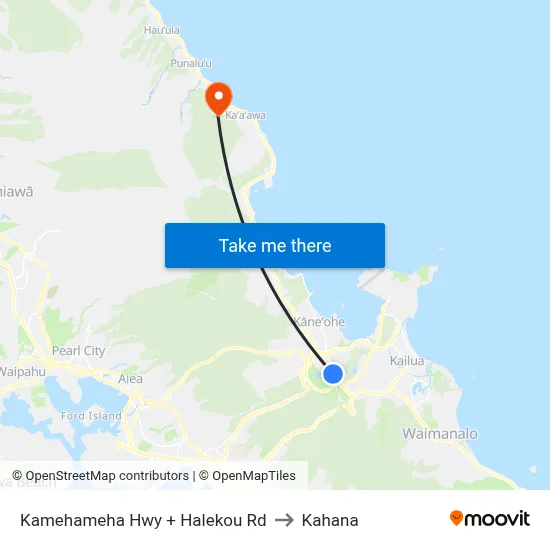 Kamehameha Hwy + Halekou Rd to Kahana map