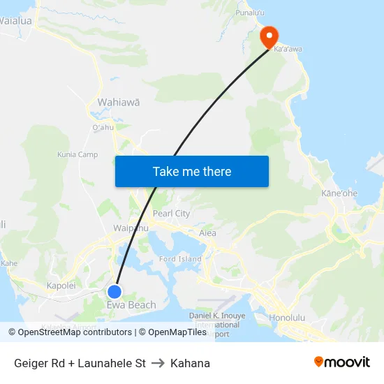 Geiger Rd + Launahele St to Kahana map
