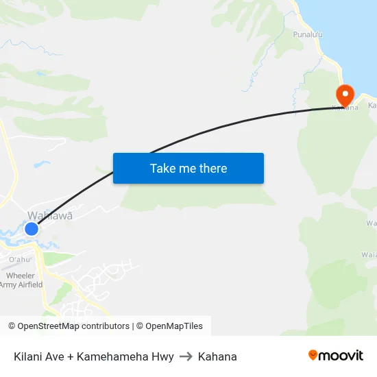 Kilani Ave + Kamehameha Hwy to Kahana map