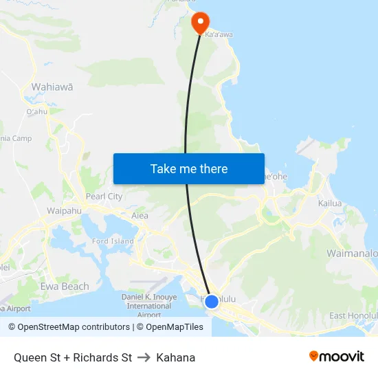 Queen St + Richards St to Kahana map