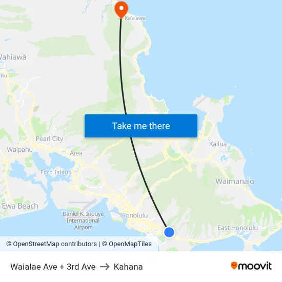 Waialae Ave + 3rd Ave to Kahana map