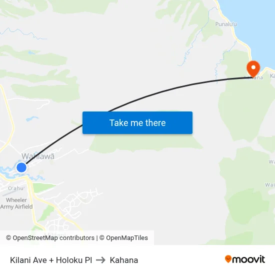 Kilani Ave + Holoku Pl to Kahana map