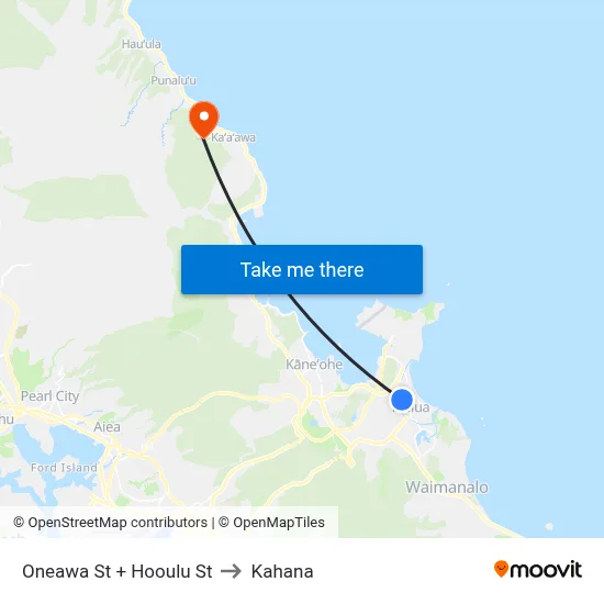 Oneawa St + Hooulu St to Kahana map