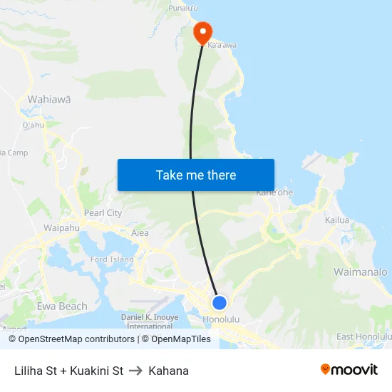 Liliha St + Kuakini St to Kahana map