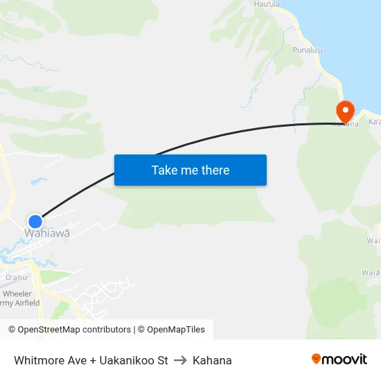 Whitmore Ave + Uakanikoo St to Kahana map