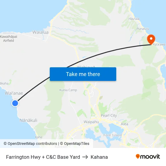 Farrington Hwy + C&C Base Yard to Kahana map
