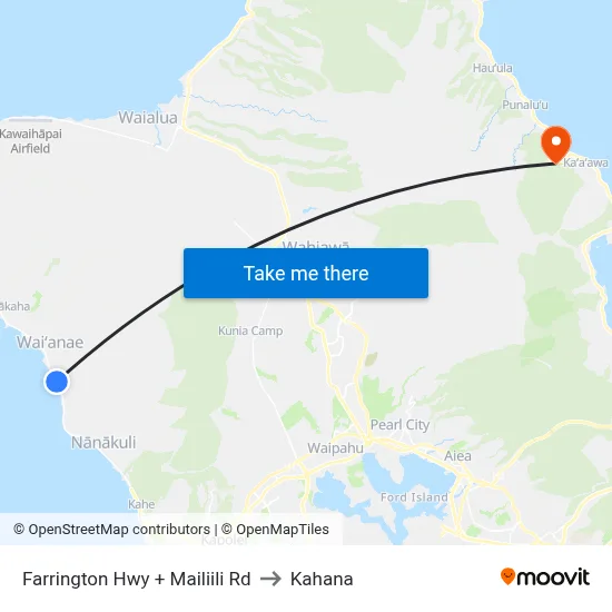 Farrington Hwy + Mailiili Rd to Kahana map