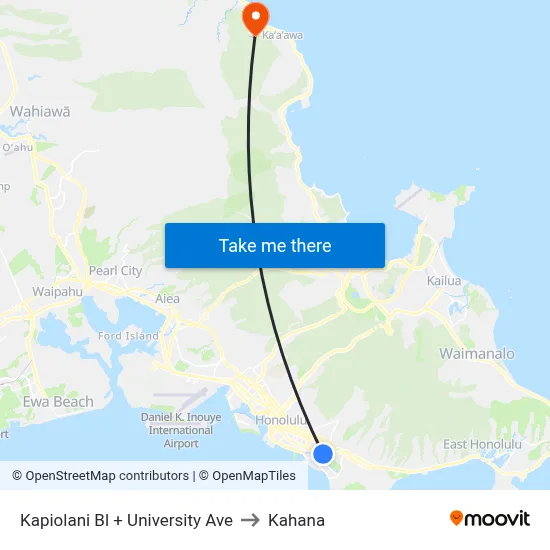Kapiolani Bl + University Ave to Kahana map