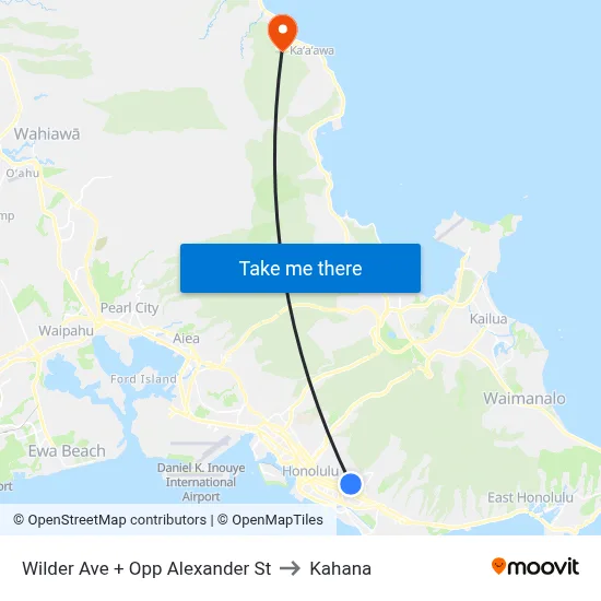Wilder Ave + Opp Alexander St to Kahana map