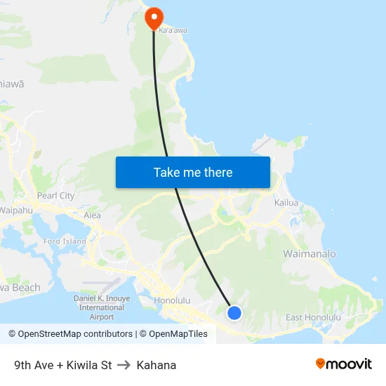 9th Ave + Kiwila St to Kahana map