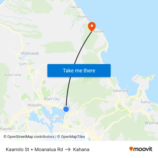 Kaamilo St + Moanalua Rd to Kahana map