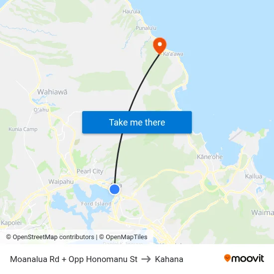 Moanalua Rd + Opp Honomanu St to Kahana map
