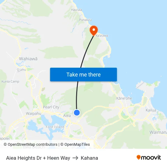 Aiea Heights Dr + Heen Way to Kahana map