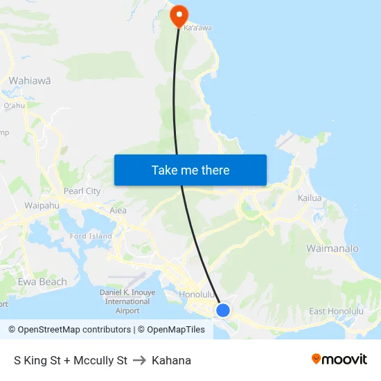 S King St + Mccully St to Kahana map