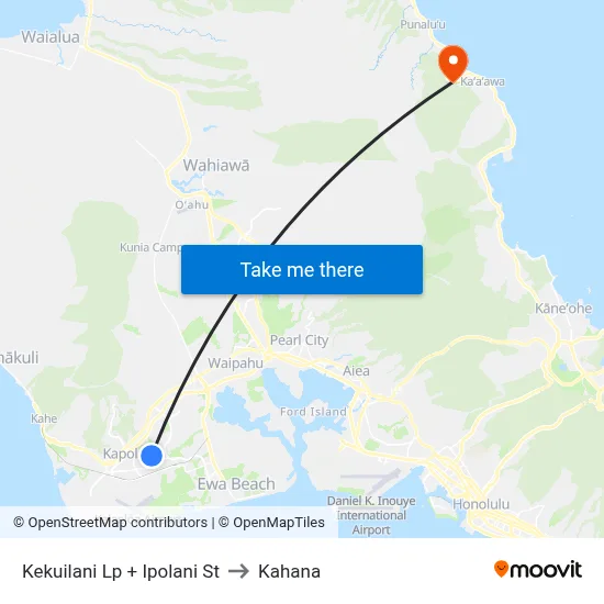 Kekuilani Lp + Ipolani St to Kahana map