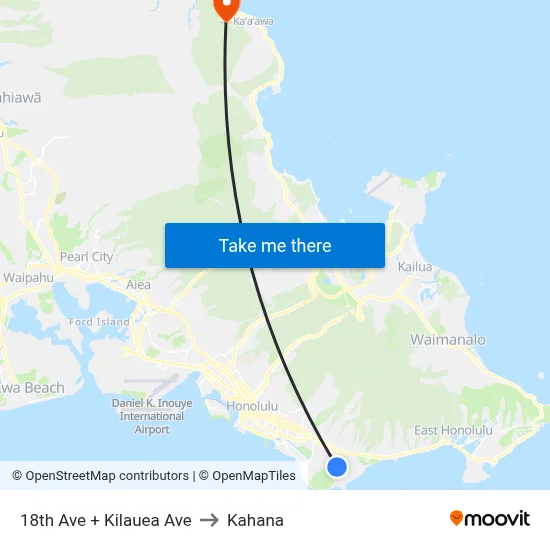 18th Ave + Kilauea Ave to Kahana map