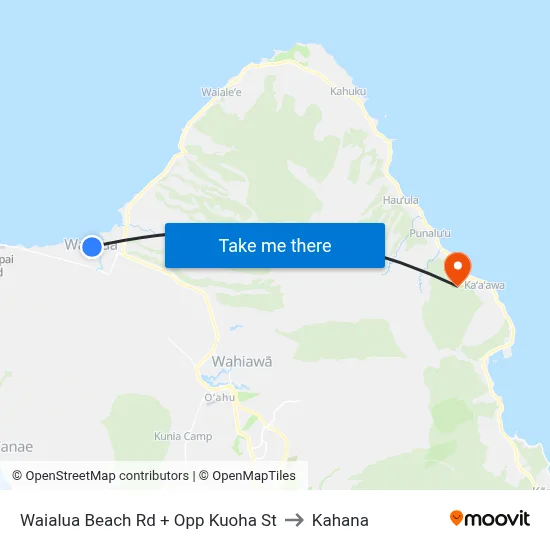 Waialua Beach Rd + Opp Kuoha St to Kahana map