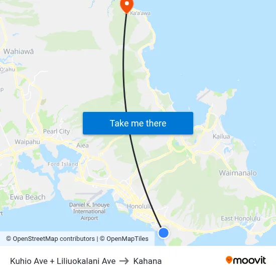 Kuhio Ave + Liliuokalani Ave to Kahana map