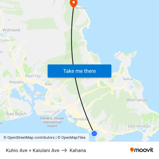 Kuhio Ave + Kaiulani Ave to Kahana map