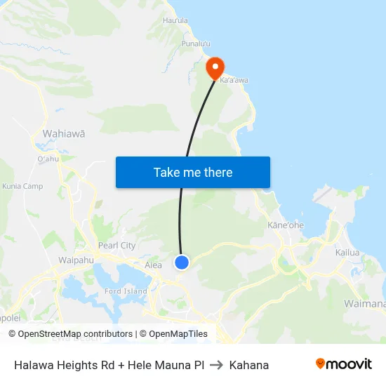 Halawa Heights Rd + Hele Mauna Pl to Kahana map
