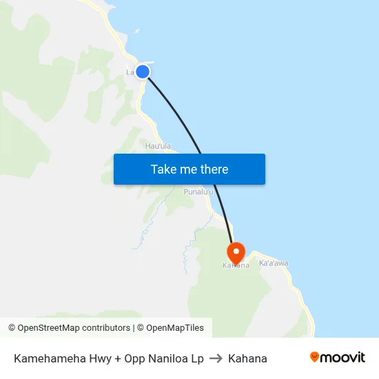 Kamehameha Hwy + Opp Naniloa Lp to Kahana map