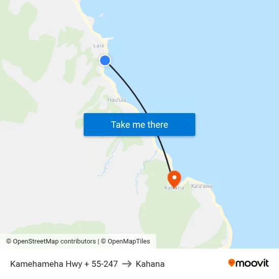 Kamehameha Hwy + 55-247 to Kahana map