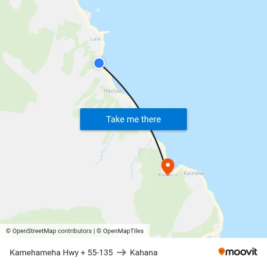 Kamehameha Hwy + 55-135 to Kahana map