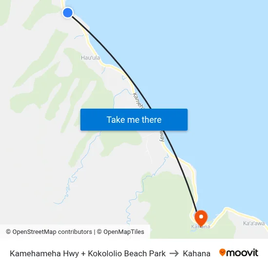 Kamehameha Hwy + Kokololio Beach Park to Kahana map