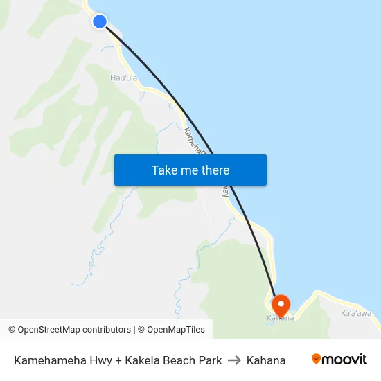 Kamehameha Hwy + Kakela Beach Park to Kahana map