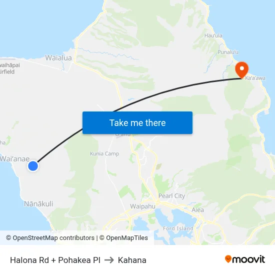 Halona Rd + Pohakea Pl to Kahana map