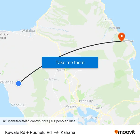 Kuwale Rd + Puuhulu Rd to Kahana map