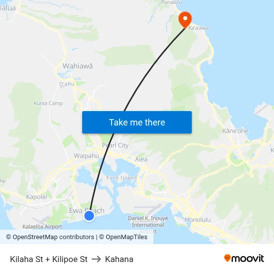 Kilaha St + Kilipoe St to Kahana map