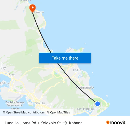 Lunalilo Home Rd + Kolokolo St to Kahana map